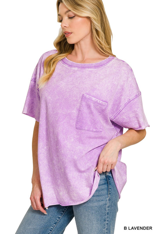 LAVNDER French Terry Washed Drop Shoulder Raw Edge Top