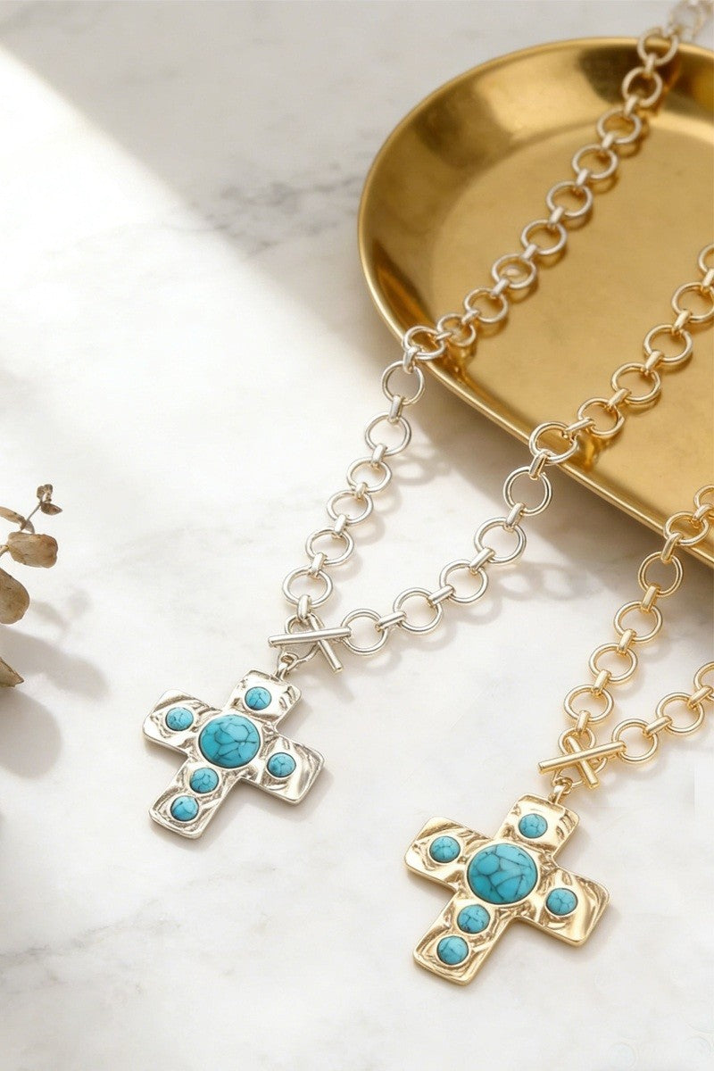 Notable Hammered Cross Toggle Necklace