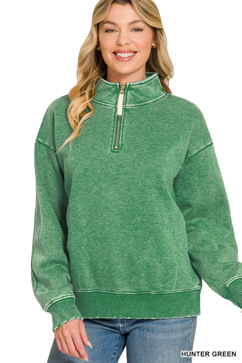 Acid Wash Fleece Half Zip Sweatshirts