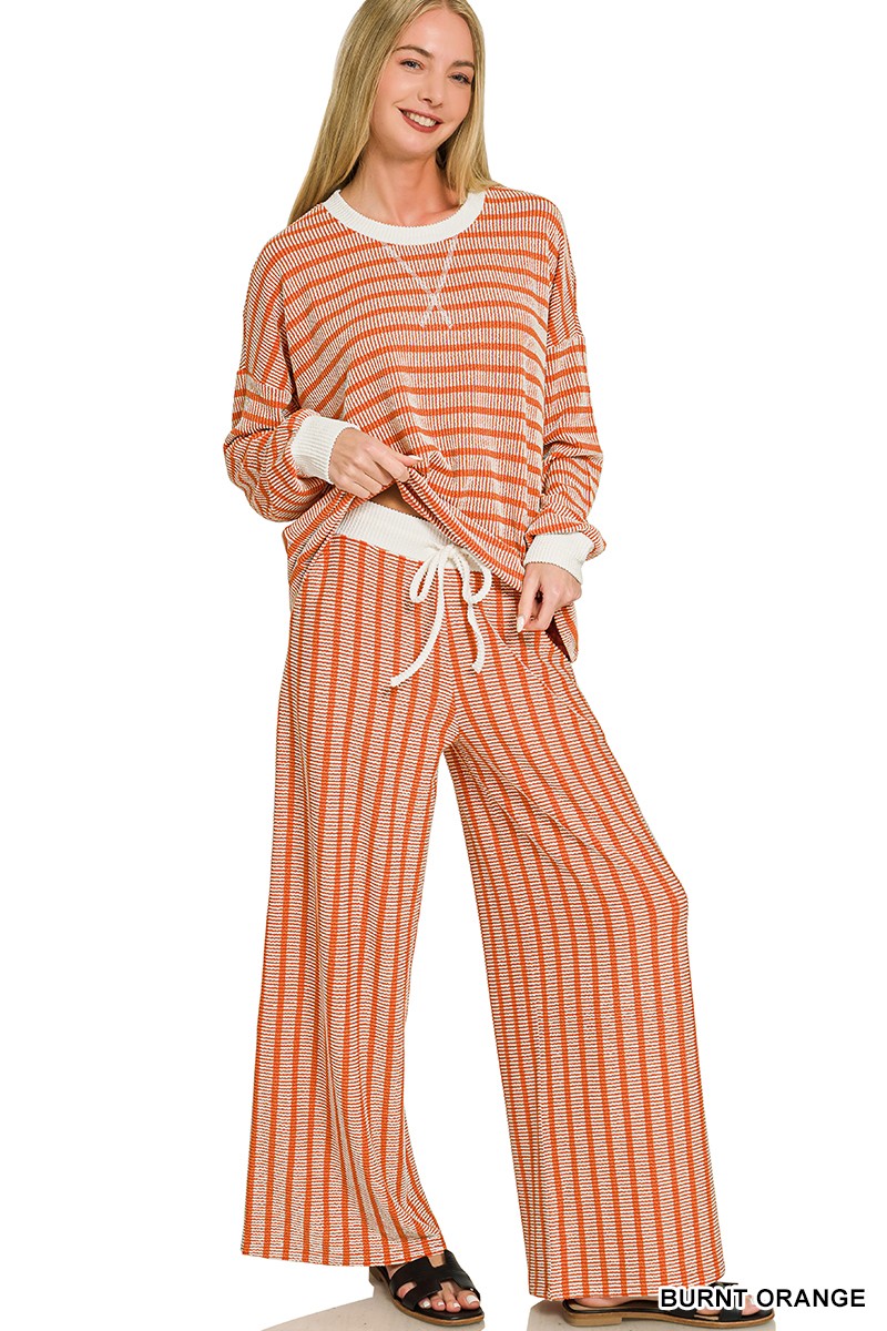 Raised Rib Striped Pullover & Pants Set