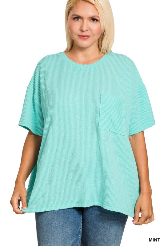 PLUS RAISED RIB SHORT SLEEVE FRONT
POCKET TOP