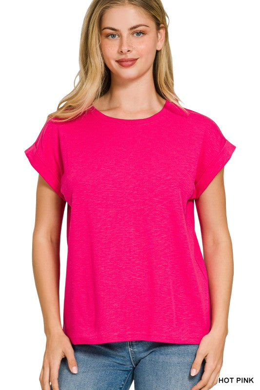 HOT PINK COTTON MODAL SLUB ROLLED