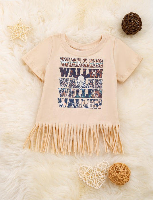 Wallen Cream Graphic Tee With Fringe