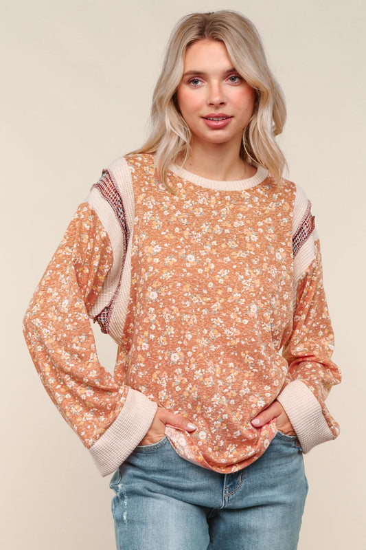 Oversized Cotton Tri Blend Floral Knit Top