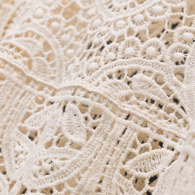 Bohemia Ecru Crochet Lace bell flare sleeve tee top cover up: White / M