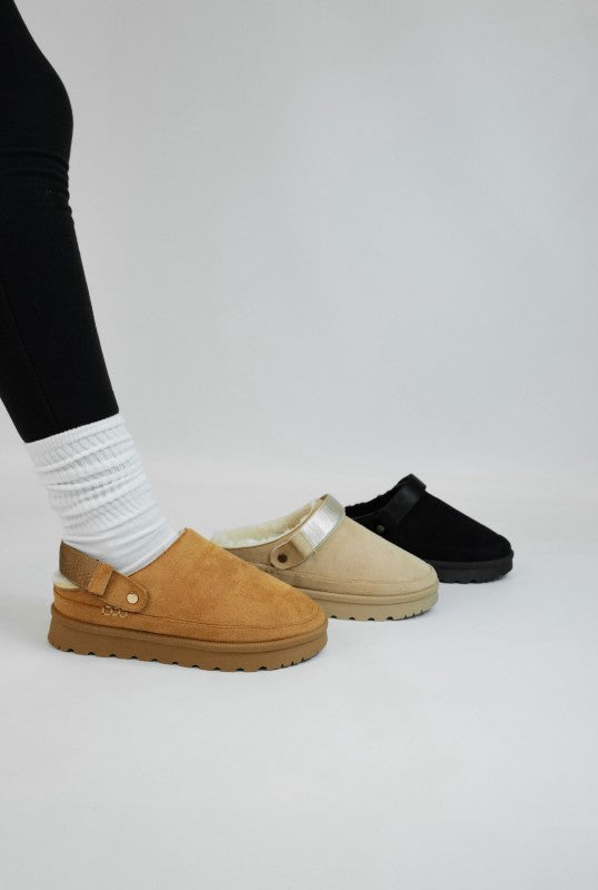 FUZZY SLING BACK SLIPPERS