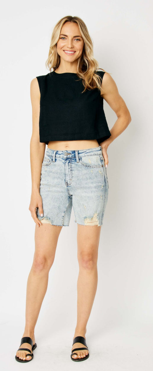 High Waisted Mineral Washed Shorts