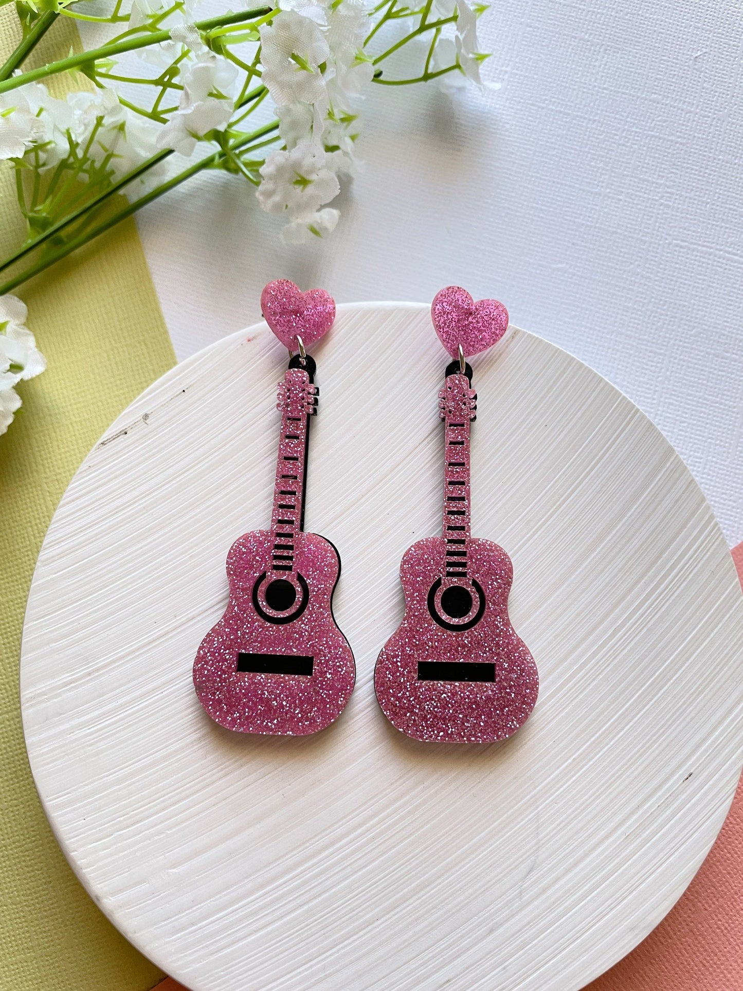 SPARKLY GUITAR EARRINGS