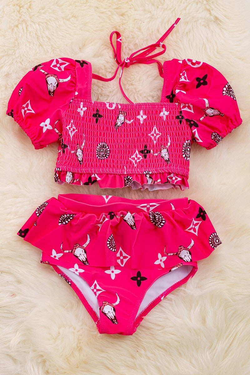 Pink Western Smocked Swimsuit