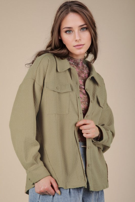 Oversized Casual Textured Knit Cozy Shacket Jacket
