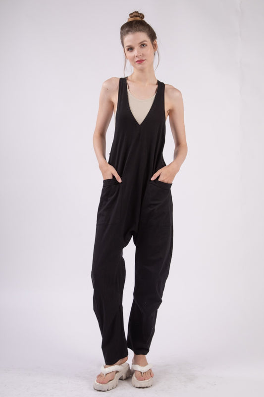 KICK BACK Casual Loose Fit Solid Knit Baggy Jumpsuit