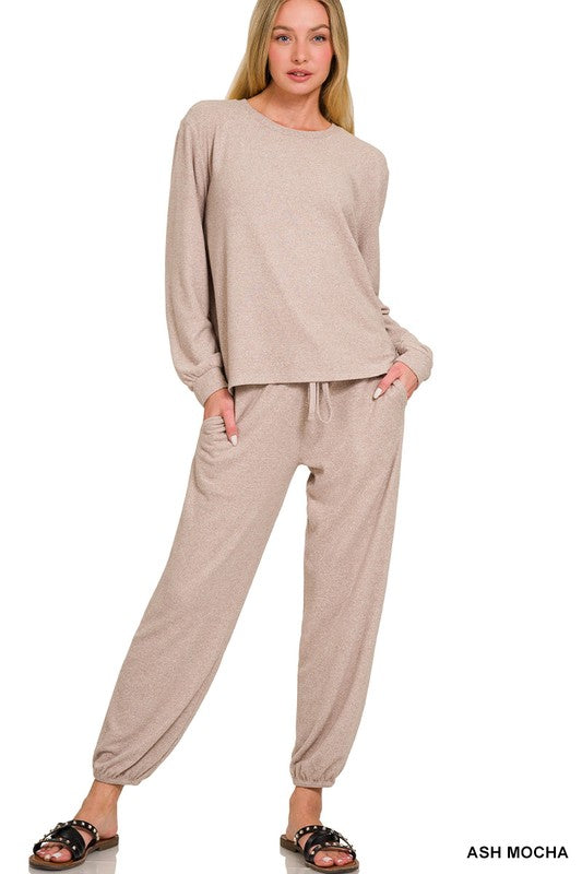 Staying Relaxed Hacci Long Sleeve Jogging Set