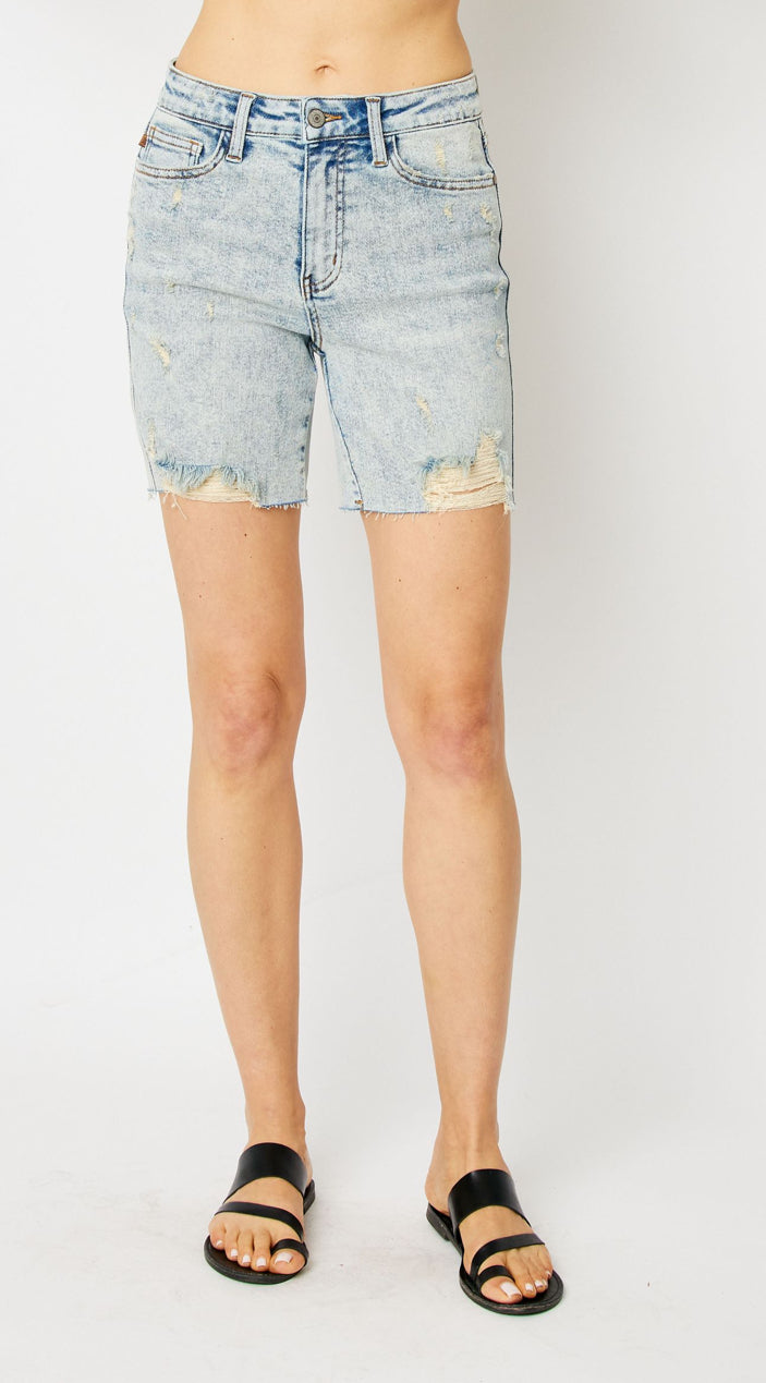 High Waisted Mineral Washed Shorts