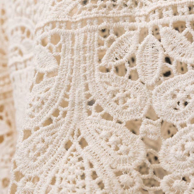 Bohemia Ecru Crochet Lace bell flare sleeve tee top cover up: White / M