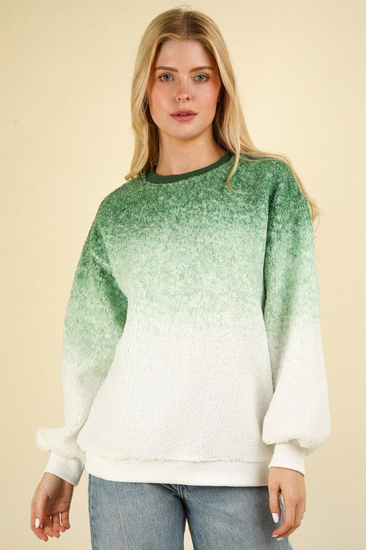 Soft Fleece Warm Cozy Ombre Oversized Knit Top