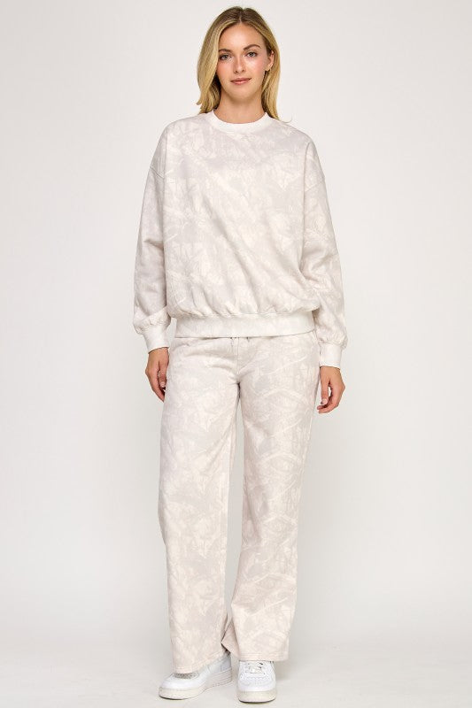 BEIGE Fleece Mid Rise Camo Stright Leg Pants
