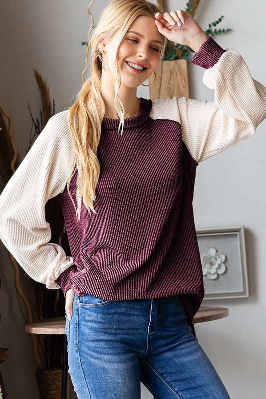 HAPPINESS RIBBED LONG SLEEVE TOP