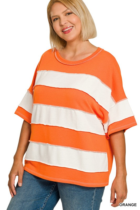 PLUS FRENCH TERRY STRIPED EXPOSED SEAM
TOP ORANGE