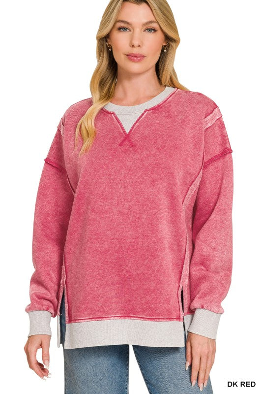 FLEECE ACID WASHED CONTRAST TRIM
PULLOVER