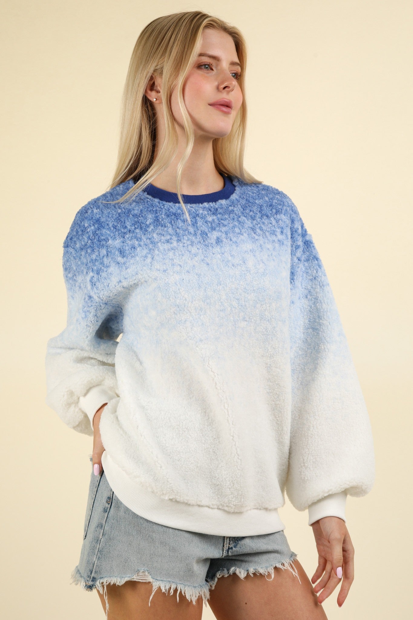 PLUS SIZE Soft Fleece Ombre Oversized Knit Top