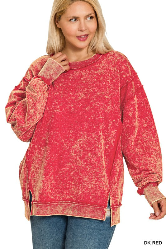 Plus Acid Wash F/terry Exposed-seam Sweatshirt