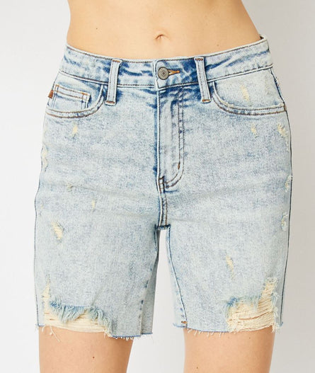 High Waisted Mineral Washed Shorts