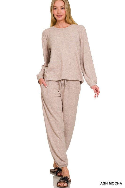 Staying Relaxed Hacci Long Sleeve Jogging Set