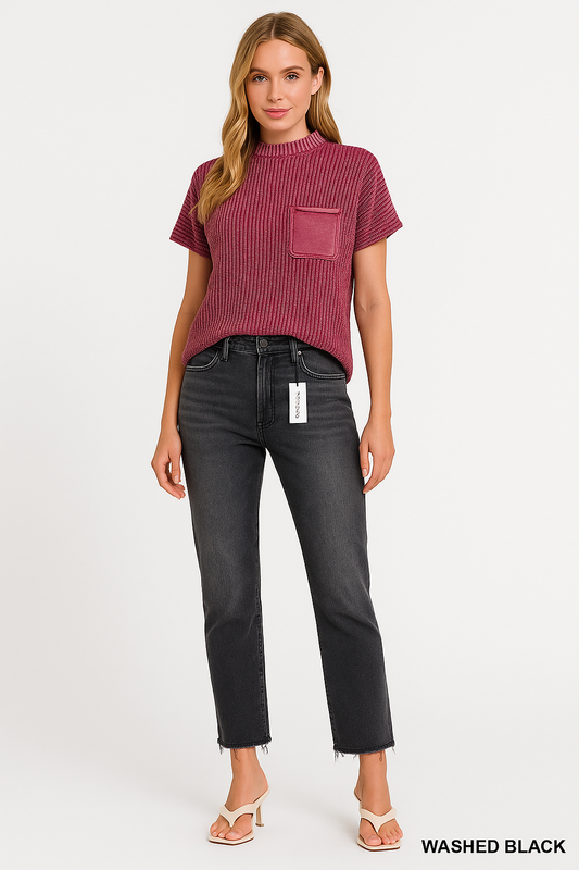 Black Washed Crop Denim Pants
