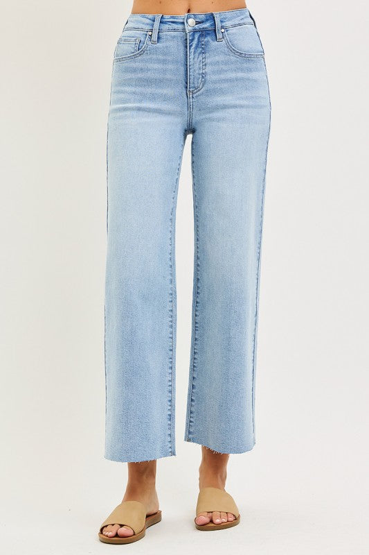Tummy Control High Rise Crop Wide Leg Jeans