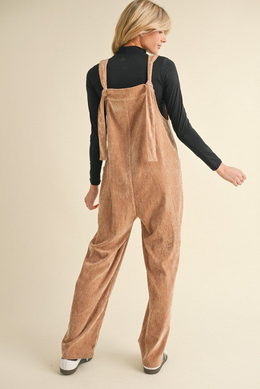 Velvet Baggy V-neck Jumpsuit