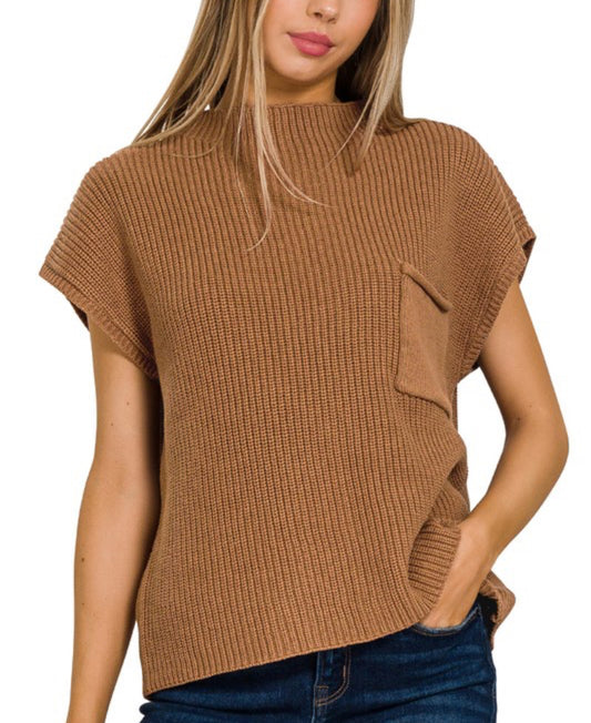 Mock Neck Short Sleeve Sweater