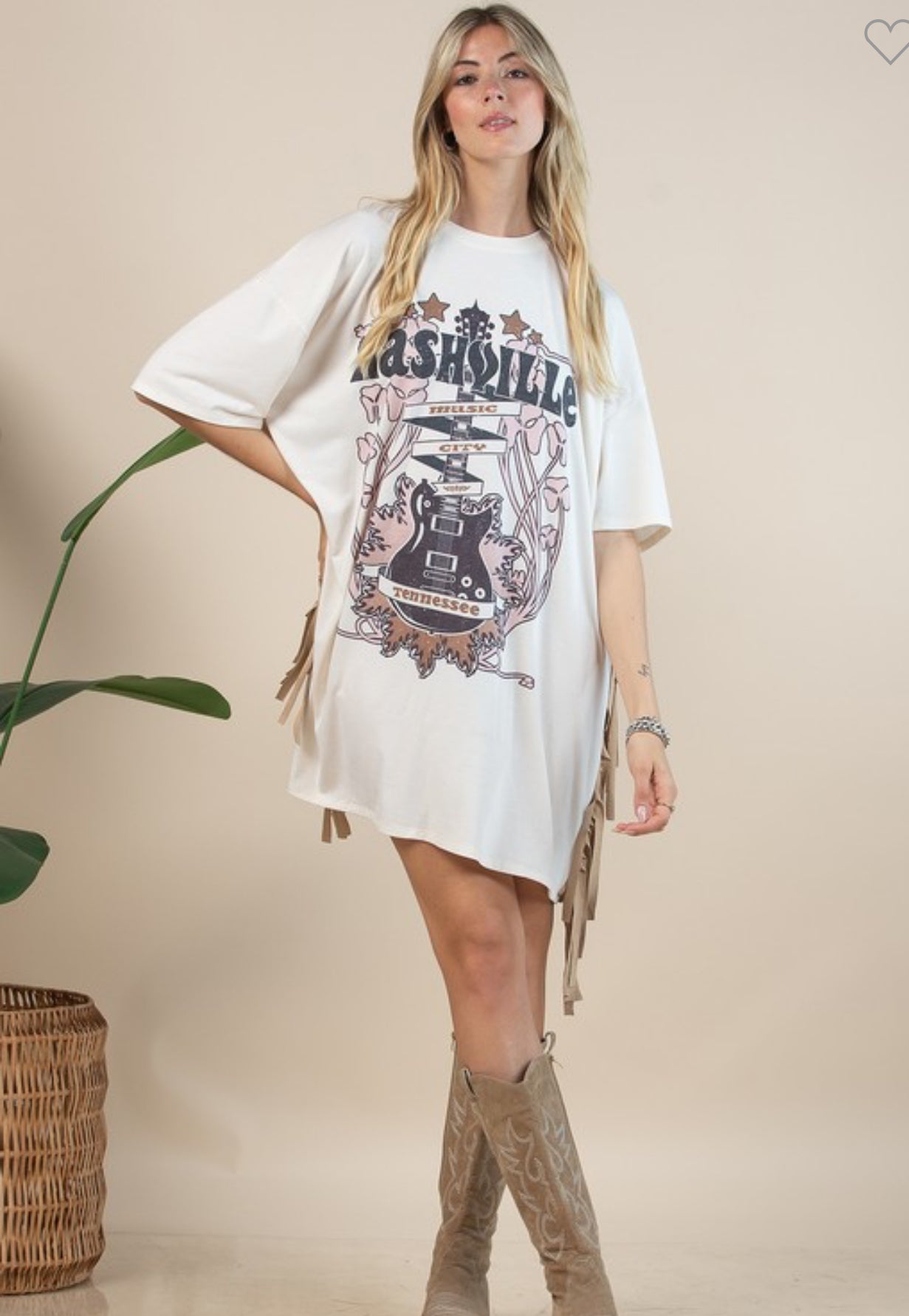 Western Nashville Guitar Print Fringe Dress