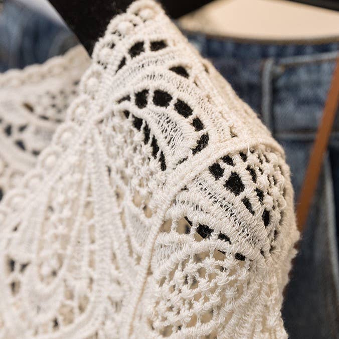 Bohemia Ecru Crochet Lace bell flare sleeve tee top cover up: White / M