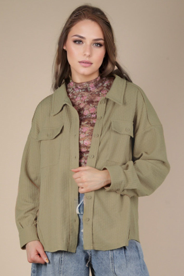 Oversized Casual Textured Knit Cozy Shacket Jacket