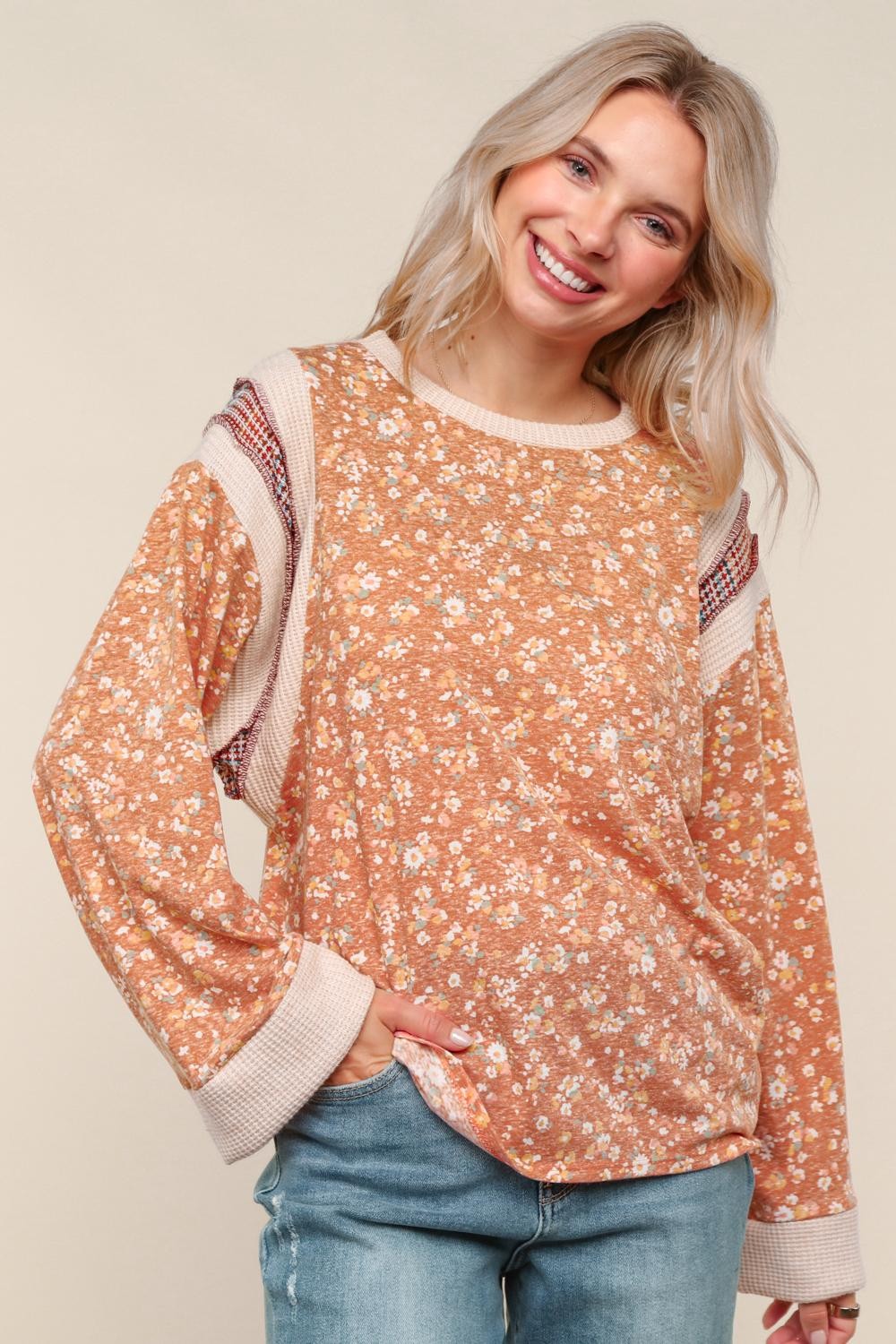 Oversized Cotton Tri Blend Floral Knit Top