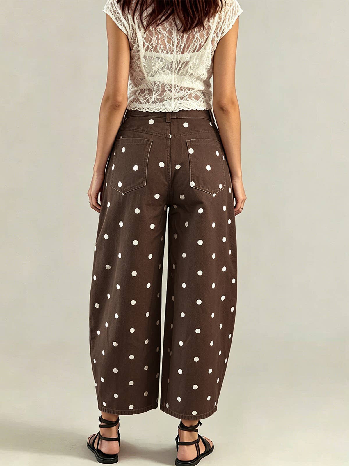 Vintage Chic Polka Dot Seamed Curved Cropped Jeans