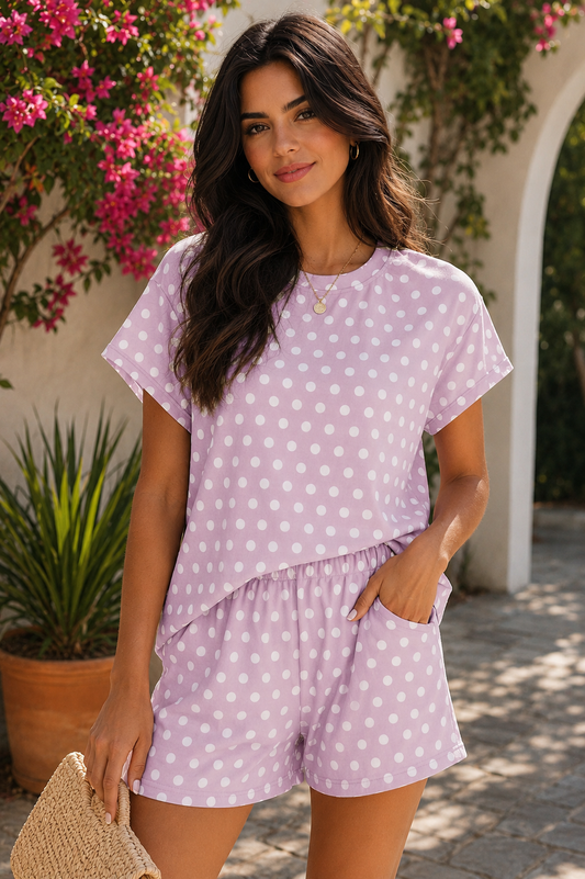 Purple Polka Dot Print Short Set
