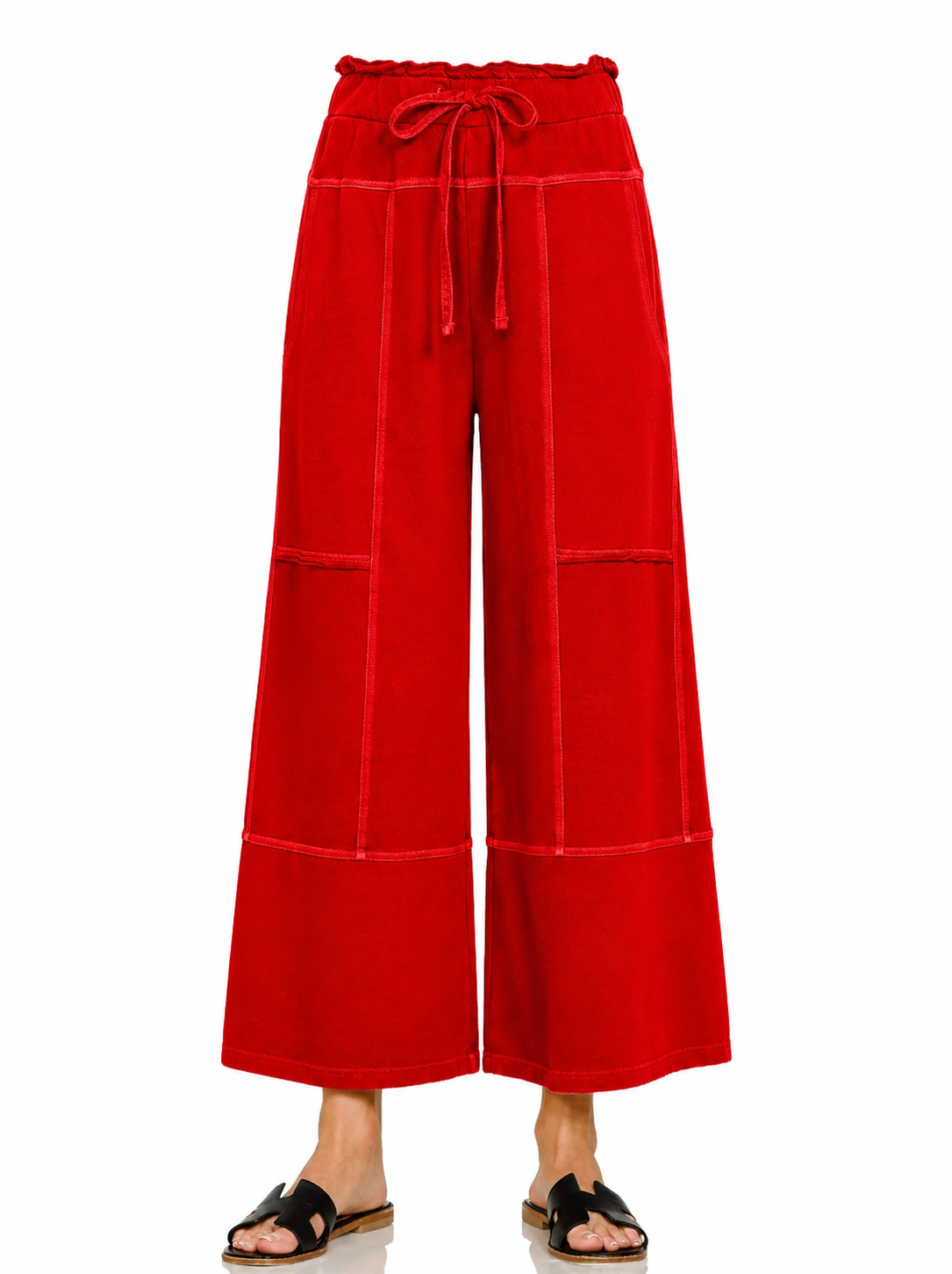 French Terry Washed Exposed-seam Wide Leg Pants RUBY