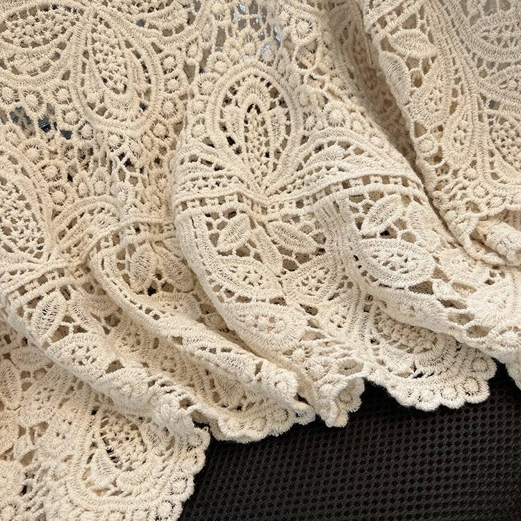 Bohemia Ecru Crochet Lace bell flare sleeve tee top cover up: White / M