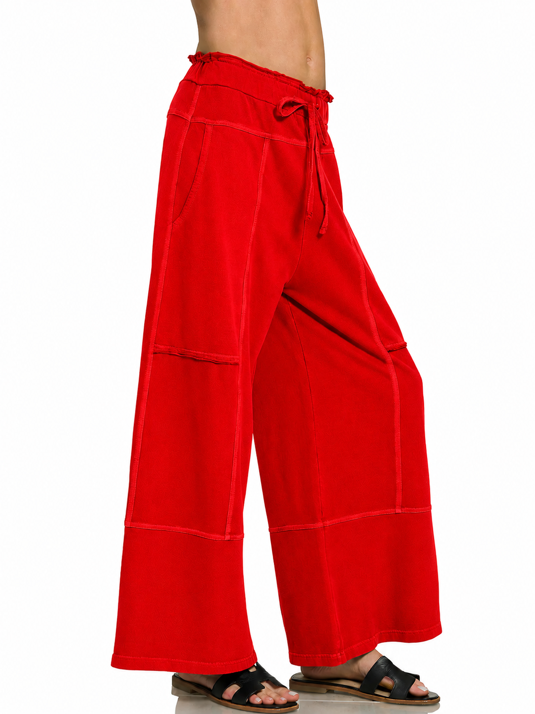 French Terry Washed Exposed-seam Wide Leg Pants RUBY