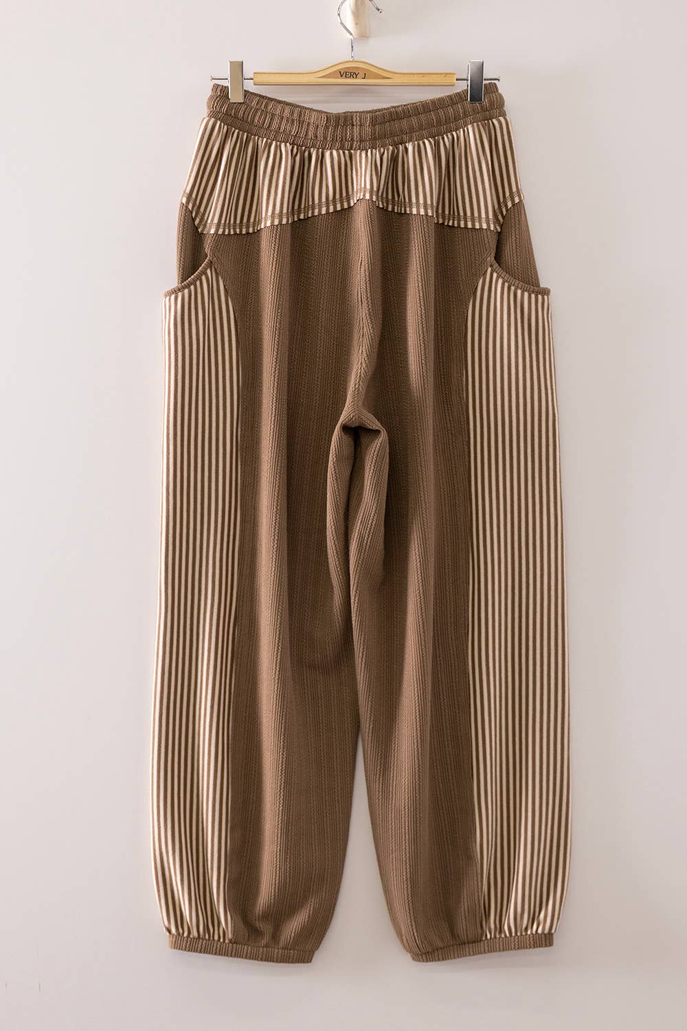 Striped Panel Drawstring jogger pants: MOCHA