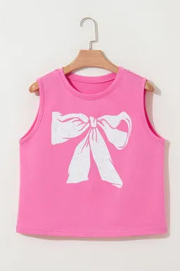 Sachet Pink Bow Casual Sleeveless Tee