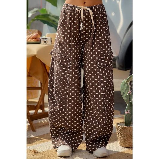 Brown Polka Dot Wide Leg Cargo Pants