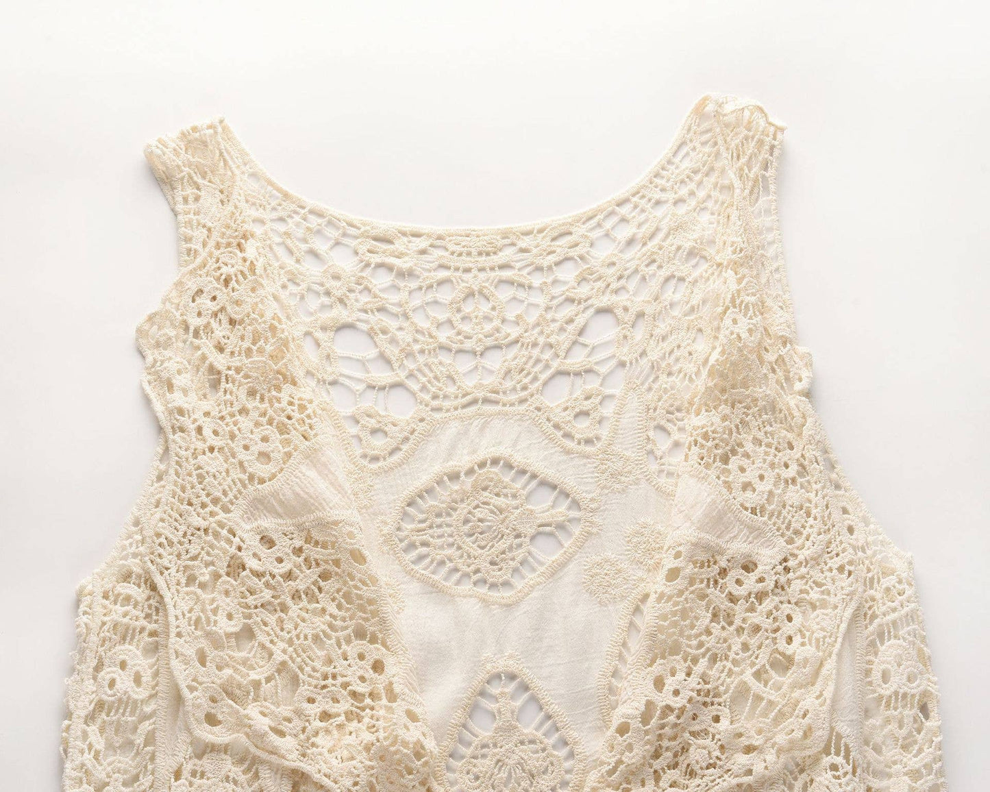 Sleeveless Hollow Jacquard Lace Cardigan: Khaki