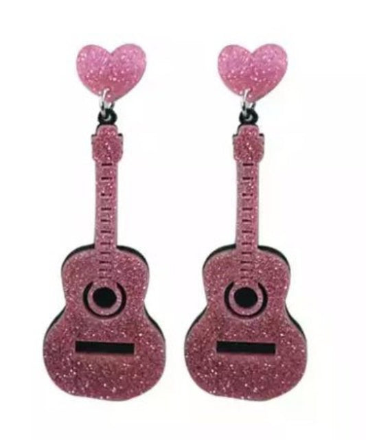 SPARKLY GUITAR EARRINGS