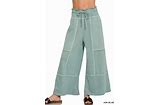 French Terry Washed Exposed-seam Wide Leg Pants