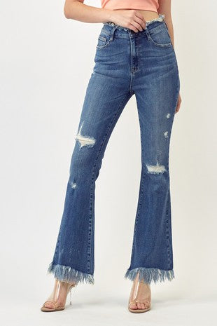 RISEN JEANS RAW HEM FLARE