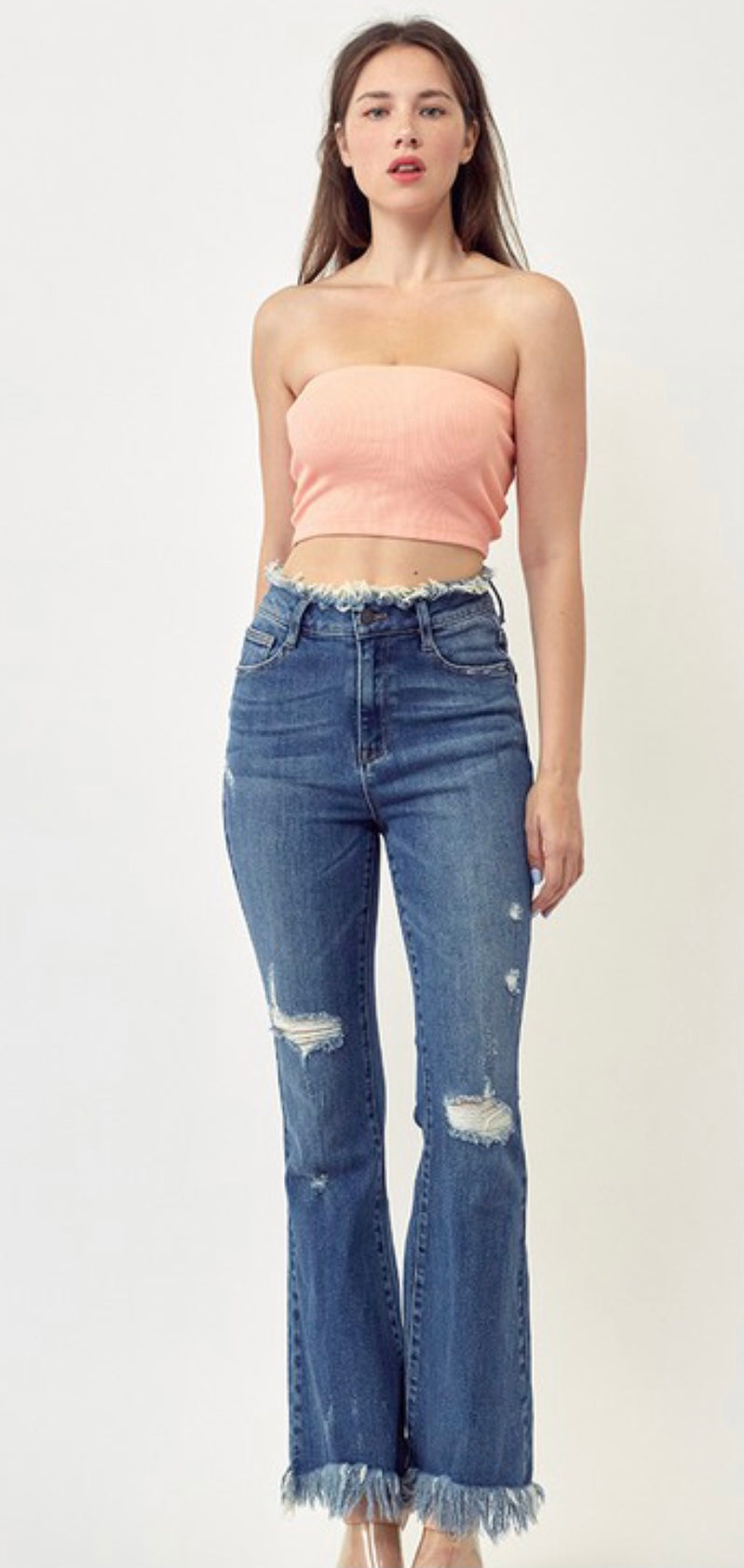 RISEN JEANS RAW HEM FLARE